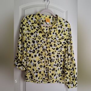 Ruby rd. Blouse womens 6 animal print button down lighweight bussines casual